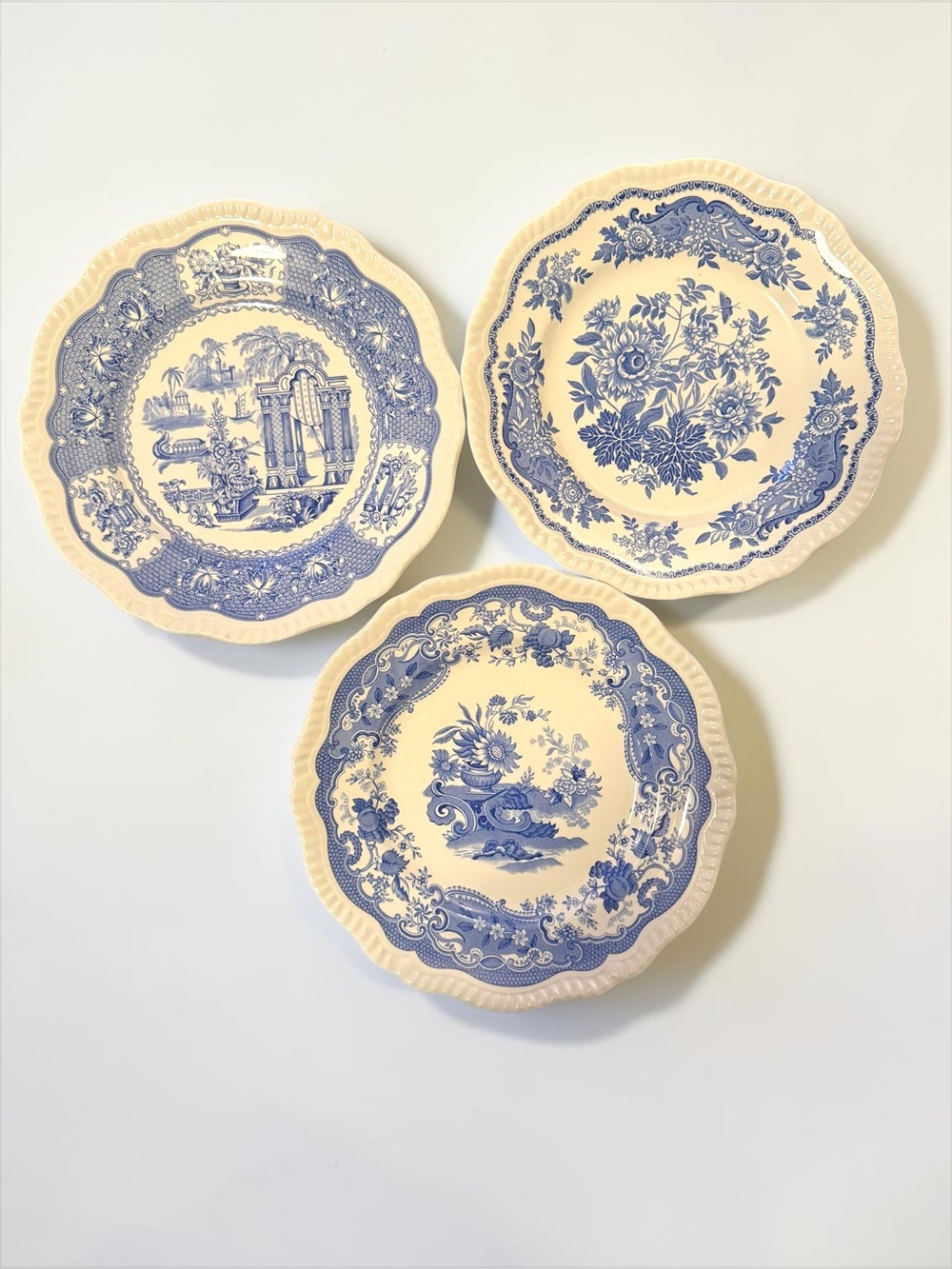 Set of 3 Vintage Spode Blue Room Regency Dinner Plates May Pagoda Jasmine